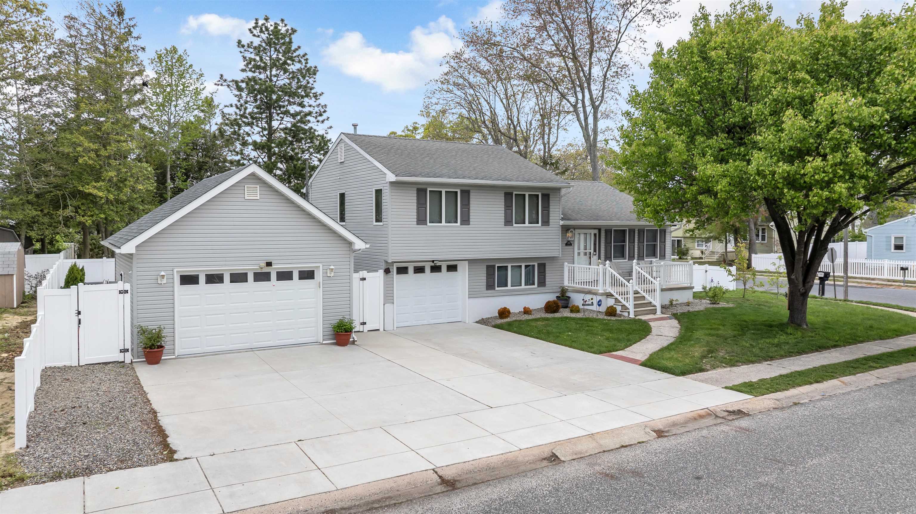 two story gray split level home